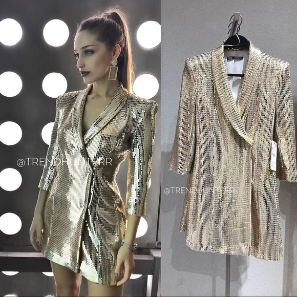 gold blazer dress zara